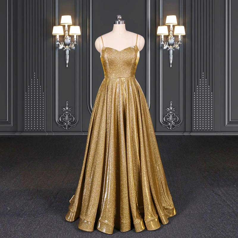 2020 ZZbridal gold glitter bling bling evening dress