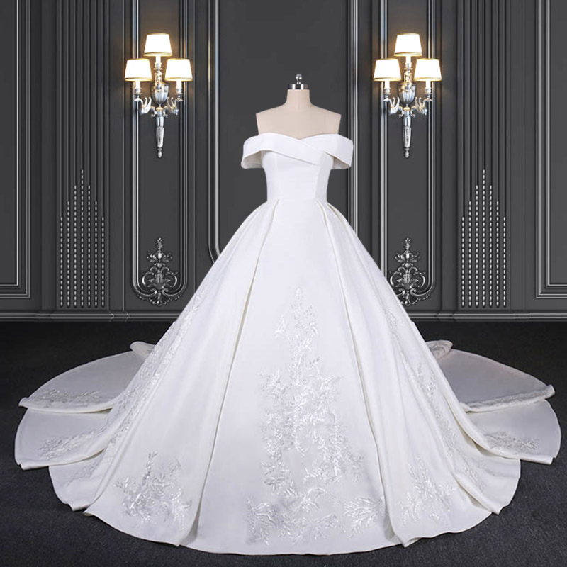 2020 ZZbridal off the shoulder satin ball gown with pleats