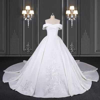 2020 ZZbridal off the shoulder satin ball gown with pleats