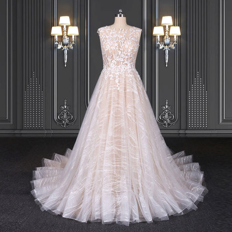 2020 ZZbridal glitter bridal dress with chapel train