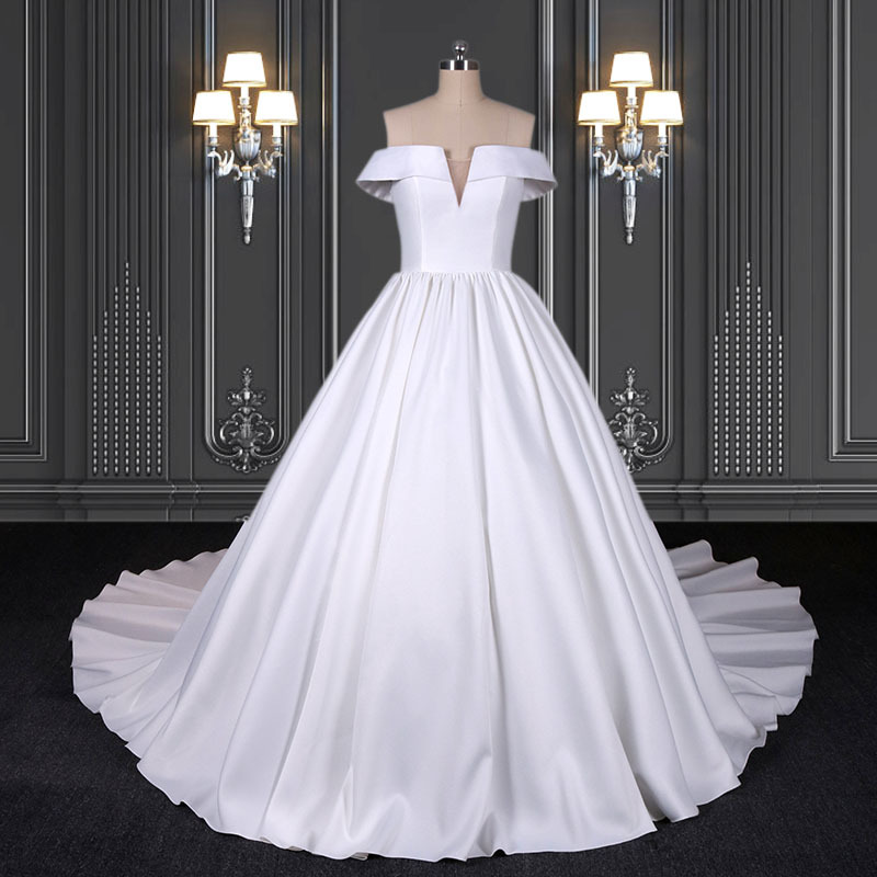 2020 ZZbridal satin ball gown with pockets and Plunge-V neckline