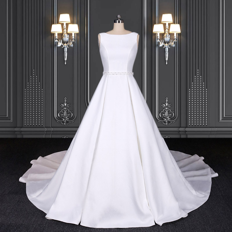 2020 ZZbridal sleeveless satin ball gown with bateau neckline