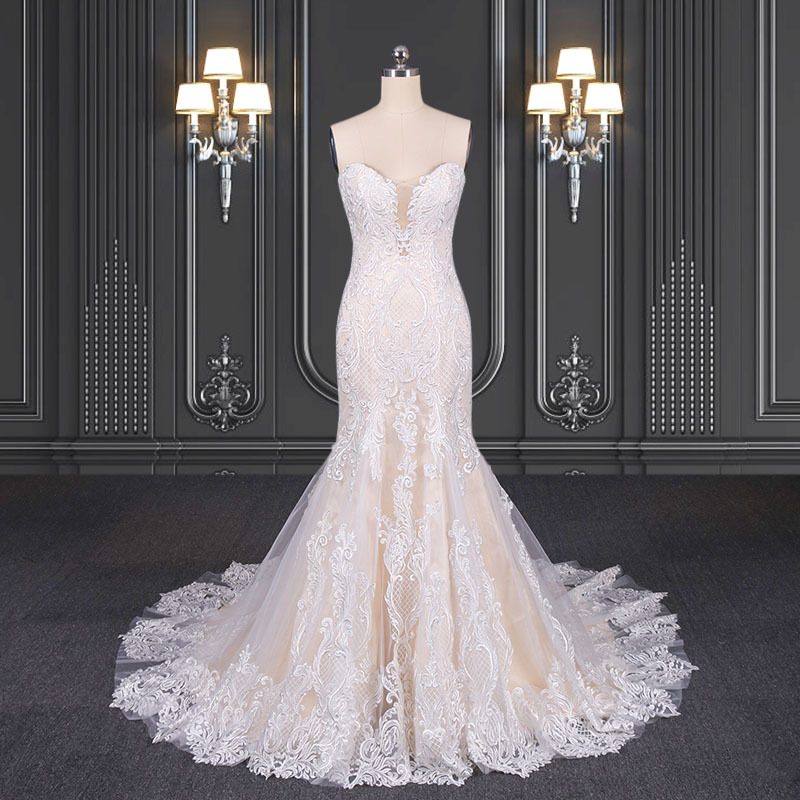 2020 ZZbridal blush mermaid wedding dresses lace bridal dress