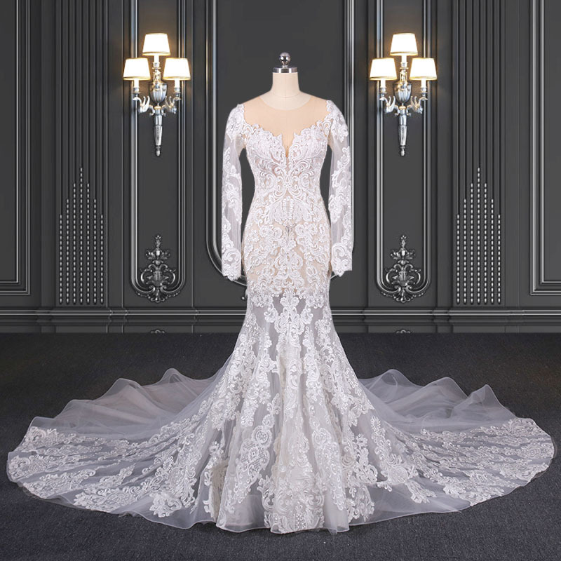2020 ZZbridal Bohemia lace wedding dress mermaid sheer dress
