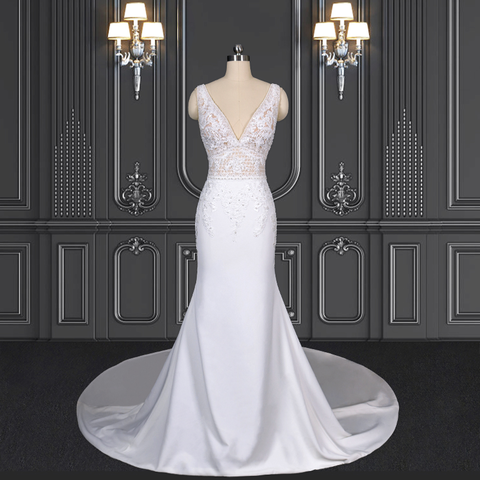 2020 ZZbridal plunge neckline boho style lace wedding dress