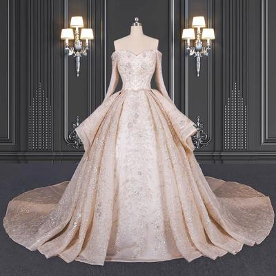 2020 ZZbridal Champagne Ruffles Wedding Dress With Shiny Lace