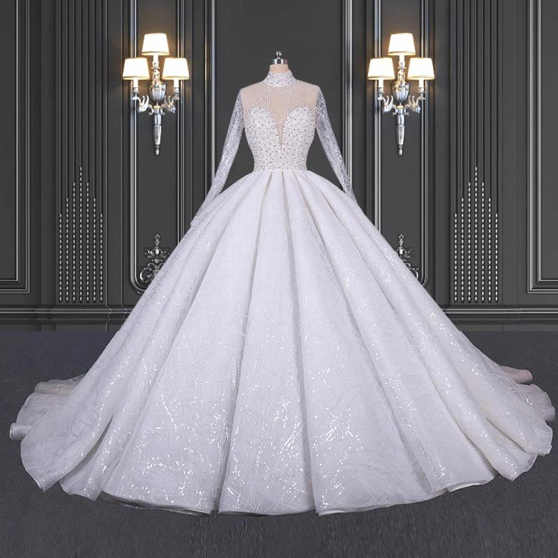 2020 ZZbridal Princess Lace Wedding Dress With High Collar
