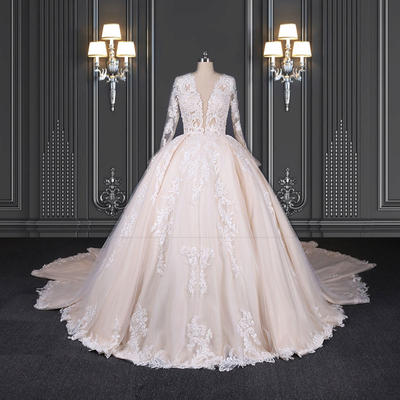 2020 ZZbridal pleated princess bridal gown with plunge-V neckline