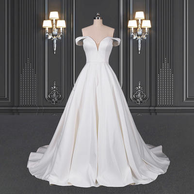 2020 ZZbridal off the shoulder satin dress with pockets
